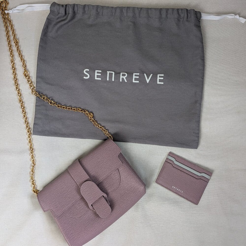 Senreve Aria Belt Bag in Lilac w/ Gold Chain & Matching Slim Wallet